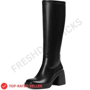 Brand New Tscoyuki Boots Black Chunky Platform Knee High